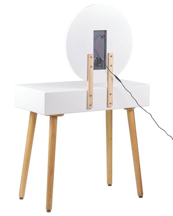 Kampauspöytä valkoinen harmaa 80 x 130 x 40 cm puu lasi LED-peili 2 laatikkoa jakkara skandinaavinen