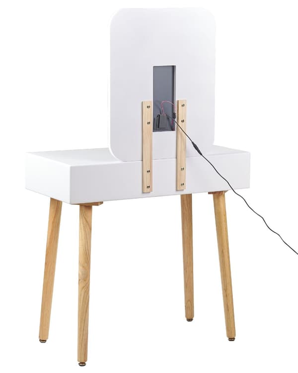 Kampauspöytä valkoinen harmaa 80 x 134 x 40 cm puu lasi LED-peili jakkara 2 laatikkoa skandinaavinen