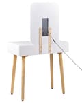 Pikkukuva 6 / 10: Kampauspöytä valkoinen harmaa 80 x 134 x 40 cm puu lasi LED-peili jakkara 2 laatikkoa skandinaavinen