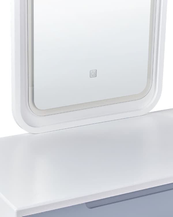 Kampauspöytä valkoinen harmaa 80 x 134 x 40 cm puu lasi LED-peili jakkara 2 laatikkoa skandinaavinen