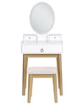 Miniatyrbilde 4 av 10: Sminkebord Hvit Gull MDF 3 skuffer Speil LED Krakk Soverom Oppbevaring Glamorøst design