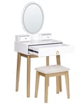 Miniatyrbilde 6 av 10: Sminkebord Hvit Gull MDF 3 skuffer Speil LED Krakk Soverom Oppbevaring Glamorøst design