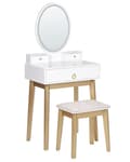 Miniatyrbilde 1 av 10: Sminkebord Hvit Gull MDF 3 skuffer Speil LED Krakk Soverom Oppbevaring Glamorøst design
