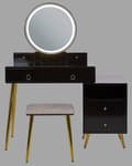 Miniatyrbilde 5 av 11: Konsollbord Svart Gull MDF 6 Skuffer LED-speil Krakk Stuemøbler Glamour Design Sminkebord