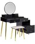 Miniatyrbilde 6 av 11: Konsollbord Svart Gull MDF 6 Skuffer LED-speil Krakk Stuemøbler Glamour Design Sminkebord