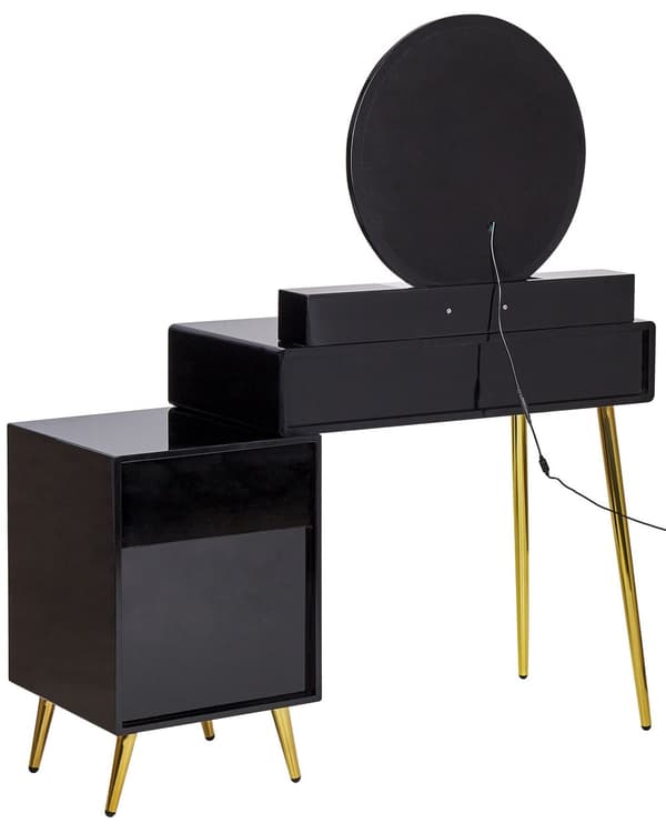 Konsollbord Svart Gull MDF 6 Skuffer LED-speil Krakk Stuemøbler Glamour Design Sminkebord