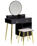 Miniatyrbilde 1 av 11: Konsollbord Svart Gull MDF 6 Skuffer LED-speil Krakk Stuemøbler Glamour Design Sminkebord