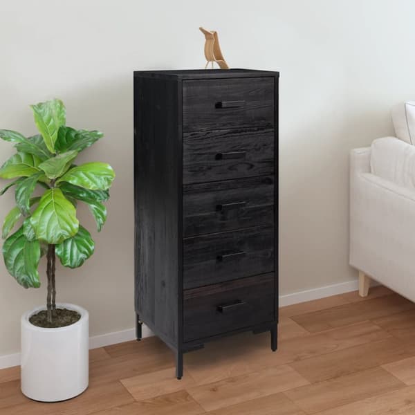kommode 42x35x110 cm massivt fyrretræ sort