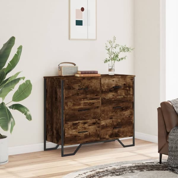 kommode 91x35,5x74,5 cm konstrueret træ røget egetræsfarve