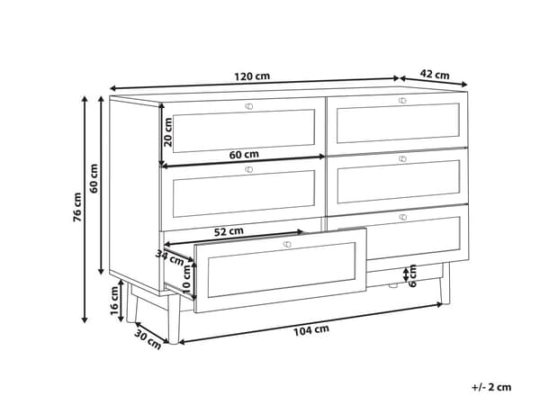 Lipasto vaalea lastulevy mäntyjalat 120 x 42 x 76 cm rottinkiverkko laatikoilla boho rustiikkinen tyyli