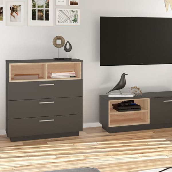 Vicco byrå med lådor Beatrice, antracit, 79,6 x 88 cm med 3 breda lådor