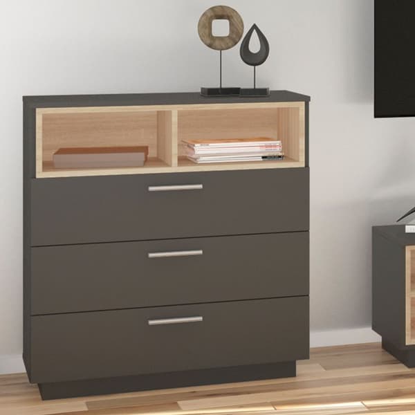 Vicco byrå med lådor Beatrice, antracit, 79,6 x 88 cm med 3 breda lådor