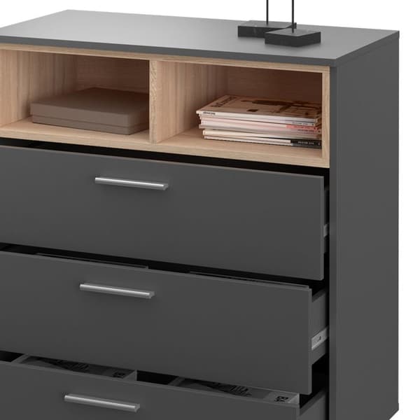 Vicco byrå med lådor Beatrice, antracit, 79,6 x 88 cm med 3 breda lådor
