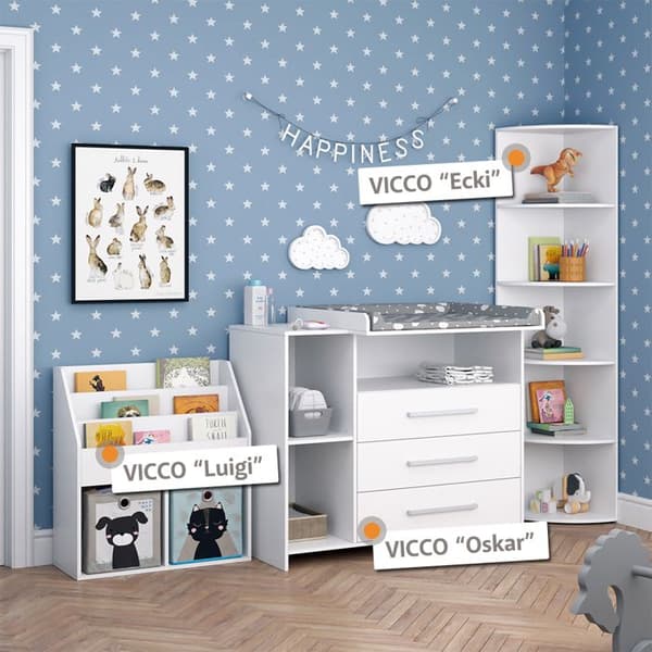 VICCO OSKAR skötbyrå, sköthylla, babymöbler, byrå, skötbord
