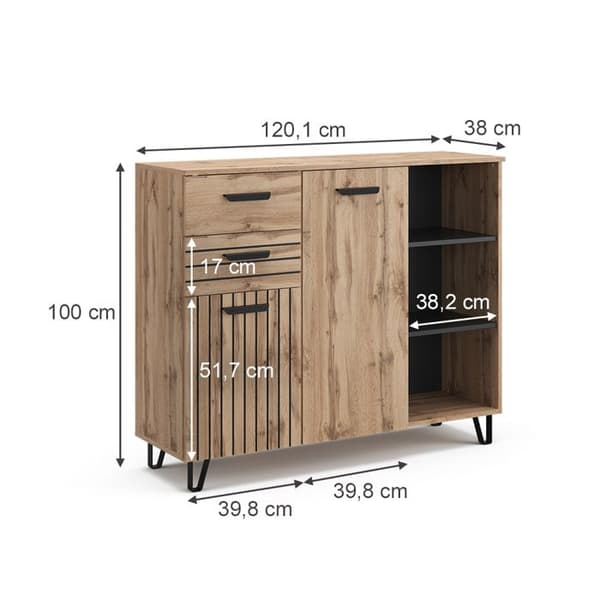 Bärnstensfärgad byrå med lådor, 120,1 x 100 cm med 2 lådor och 2 luckor, Brun, Vicco