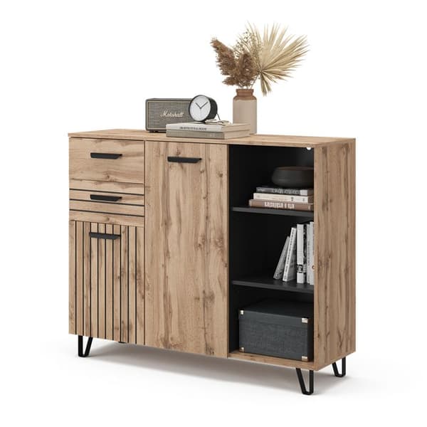 Bärnstensfärgad byrå med lådor, 120,1 x 100 cm med 2 lådor och 2 luckor, Brun, Vicco