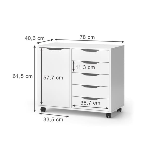 Sideboard Otwin, 78 x 61,5 cm med 5 lådor och 1 lucka, Vit, Vicco
