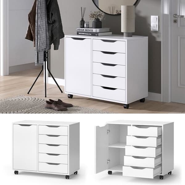 Sideboard Otwin, 78 x 61,5 cm med 5 lådor och 1 lucka, Vit, Vicco