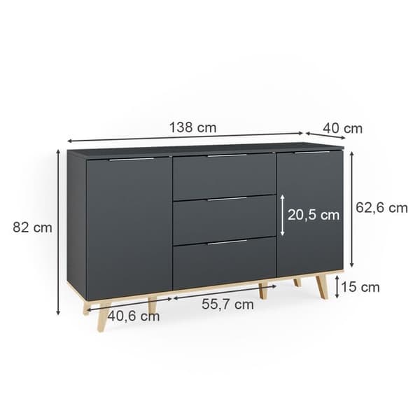 Vicco byrå med lådor Nautica, antracit, 138 x 82 cm