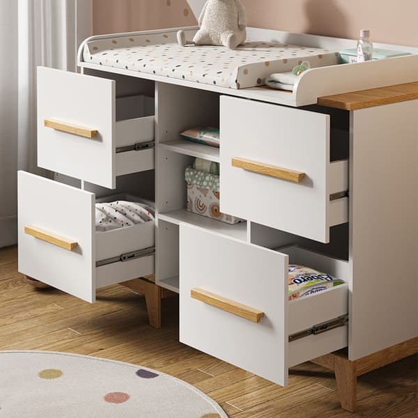 Vitalispa Malia skötbord, Vit, 133 x 98 cm XL med 4 lådor
