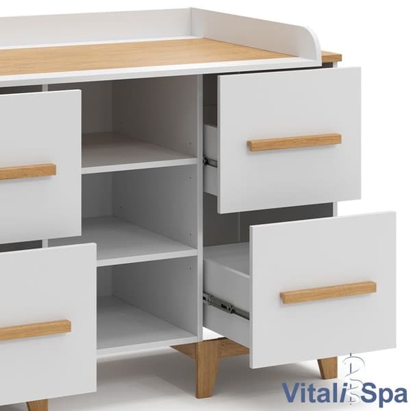 Vitalispa Malia skötbord, Vit, 133 x 98 cm XL med 4 lådor