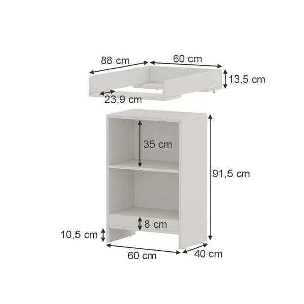 Oskar Store Mona skötbord, Vit, 60 x 103,5 cm med skötunderlägg