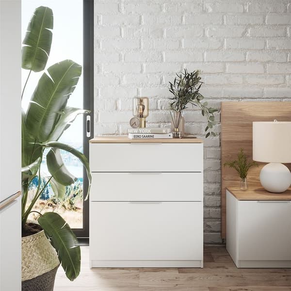 Vicco byrå med lådor Betti, Vit/Sonoma, 80 x 90 cm med 3 lådor