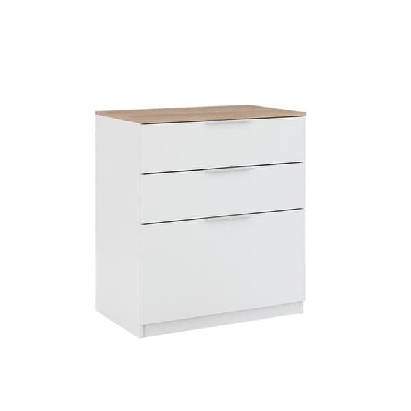 Vicco byrå med lådor Betti, Vit/Sonoma, 80 x 90 cm med 3 lådor