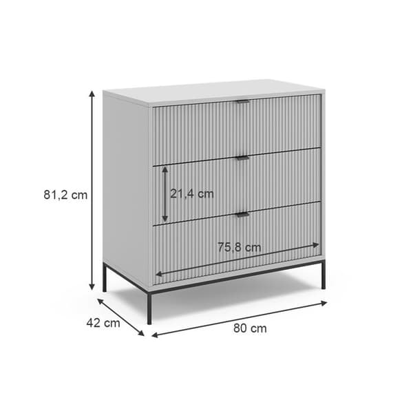 Vicco byrå med lådor Eliza, Grå, 80 x 81,2 cm med 3 lådor