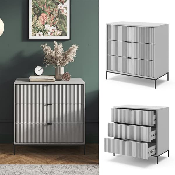 Vicco byrå med lådor Eliza, Grå, 80 x 81,2 cm med 3 lådor
