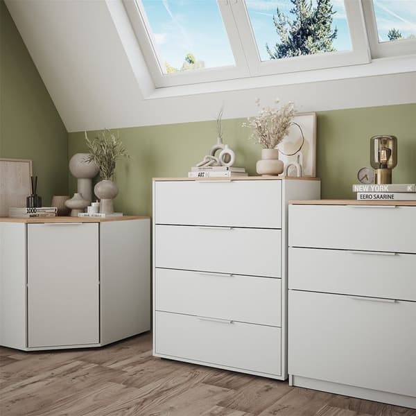 Vicco skänk Betti, Vit/Sonoma, 80 x 101,9 cm med 4x låda