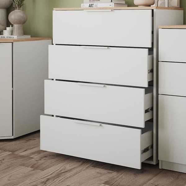 Vicco skänk Betti, Vit/Sonoma, 80 x 101,9 cm med 4x låda