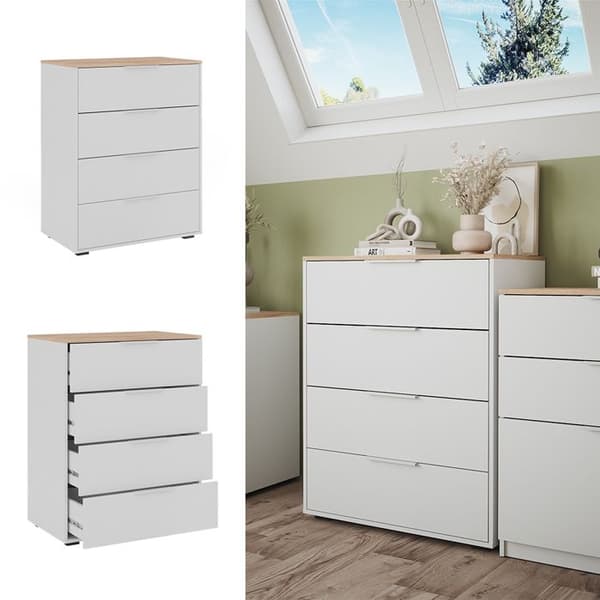 Vicco skänk Betti, Vit/Sonoma, 80 x 101,9 cm med 4x låda