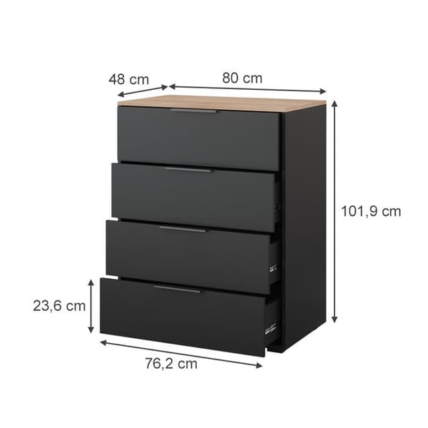 Vicco skänk Betti, antracit, 80 x 101,9 cm med 4 lådor