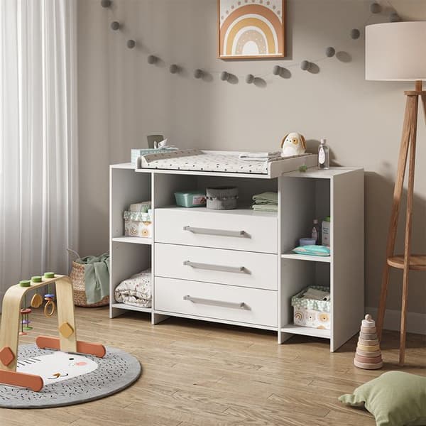 Vicco Oskar skötbord, Vit, 143 x 100 cm XL med lådor