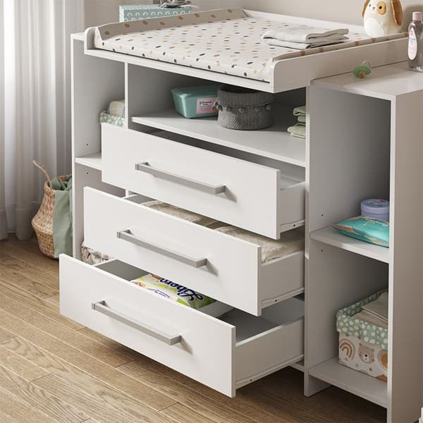 Vicco Oskar skötbord, Vit, 143 x 100 cm XL med lådor