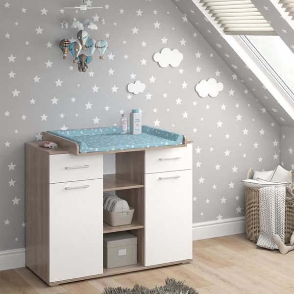 Vicco Skötlåda Skötbord Leonie sonoma sköthylla vit med skötbräda Babyhylla