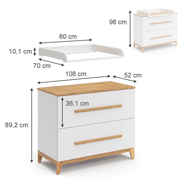 Vitalispa Malia skötbord, Vit, 108 x 98 cm med 2 lådor