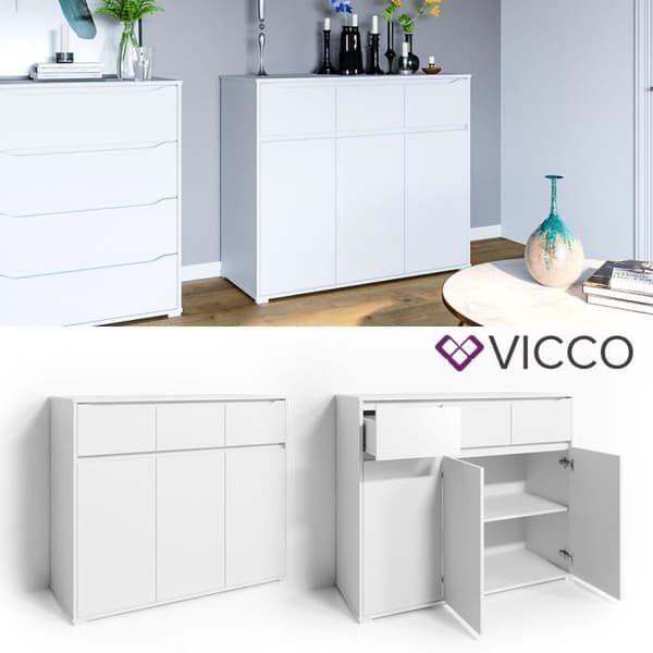 VICCO byrå RUBEN vita lådor 120 cm skänk multifunktionsskåp garderob