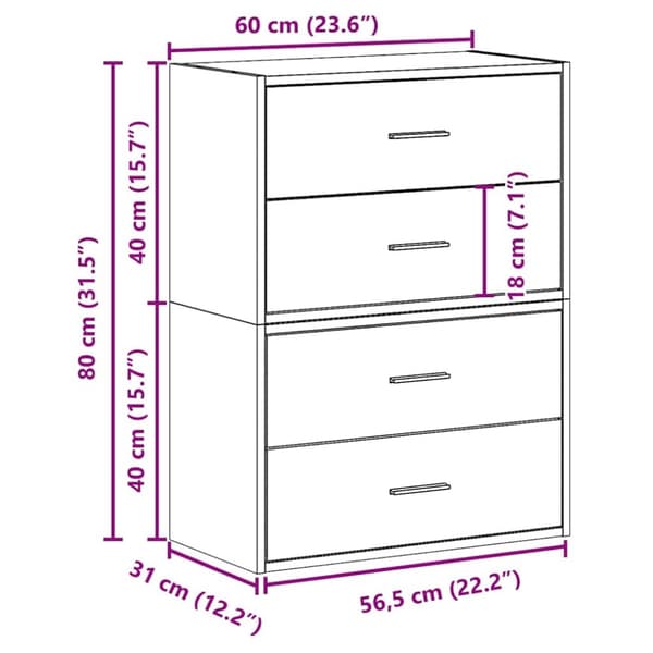 skabe med 2 skuffer 2 stk. 60x31x40 cm antikt træ