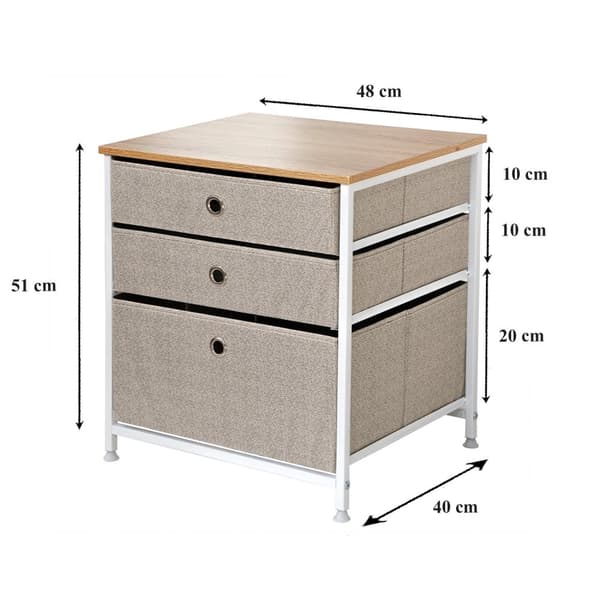 3-lådors byrå i lätt fibertyg - L48 cm