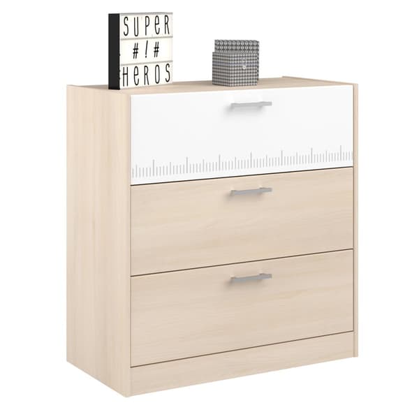 Byrå med 3 lådor Ljus trä och vit dekor L78 cm - Charly