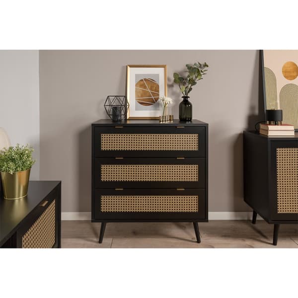 Byrå med 3 lådor Cannage Print och Svart L80 x H80 cm - VILLA