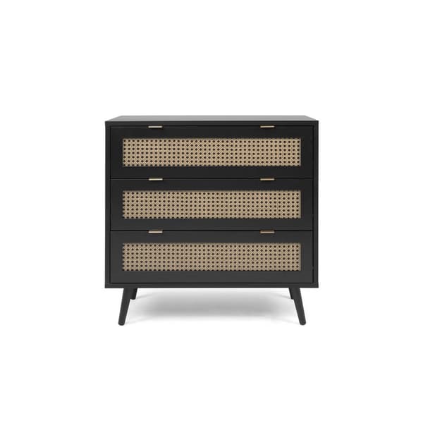 Byrå med 3 lådor Cannage Print och Svart L80 x H80 cm - VILLA