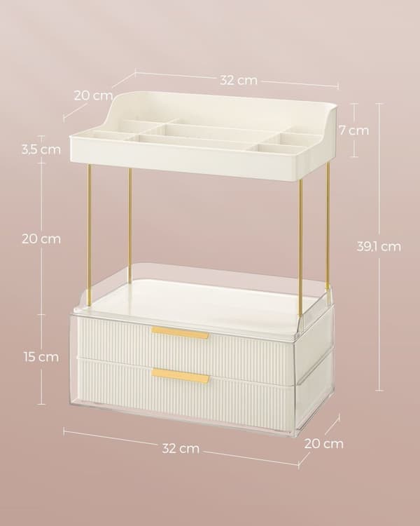 Rootz Makeup Organizer - Kosmetisk opbevaring - Makeup Caddy - PET Plast - Stål - 20 cm x 32 cm x 39,1 cm - Cloud White