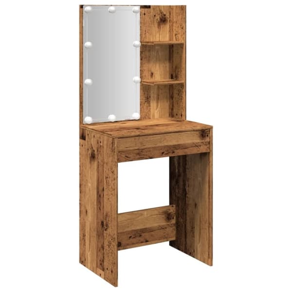 vidaXL Peilipöytä LED-valoilla vanha puu 60x40x140 cm