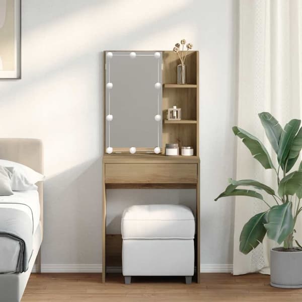 vidaXL makeupbord med LED-lys 60x40x140 cm kunsteg
