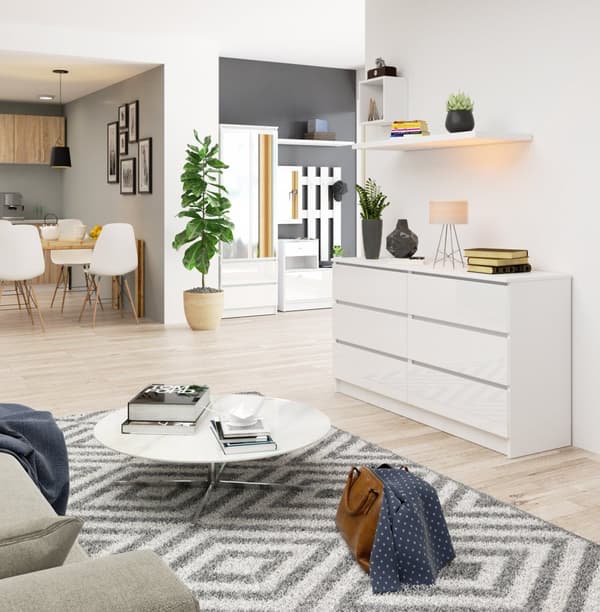 KOMMODE K140 6SZ CLP HVID HØJGLANS