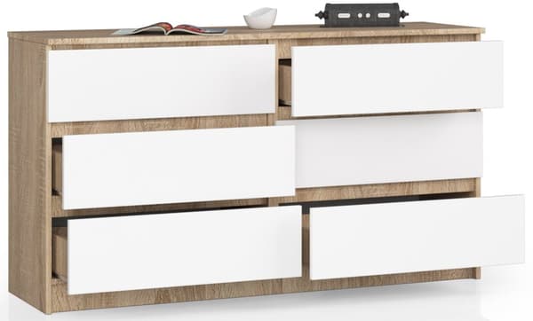 KOMMODE K140 6SZ CLP DåB SONOMA / HVID