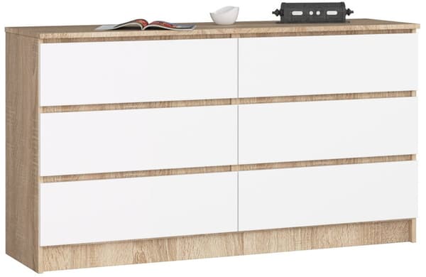KOMMODE K140 6SZ CLP DåB SONOMA / HVID
